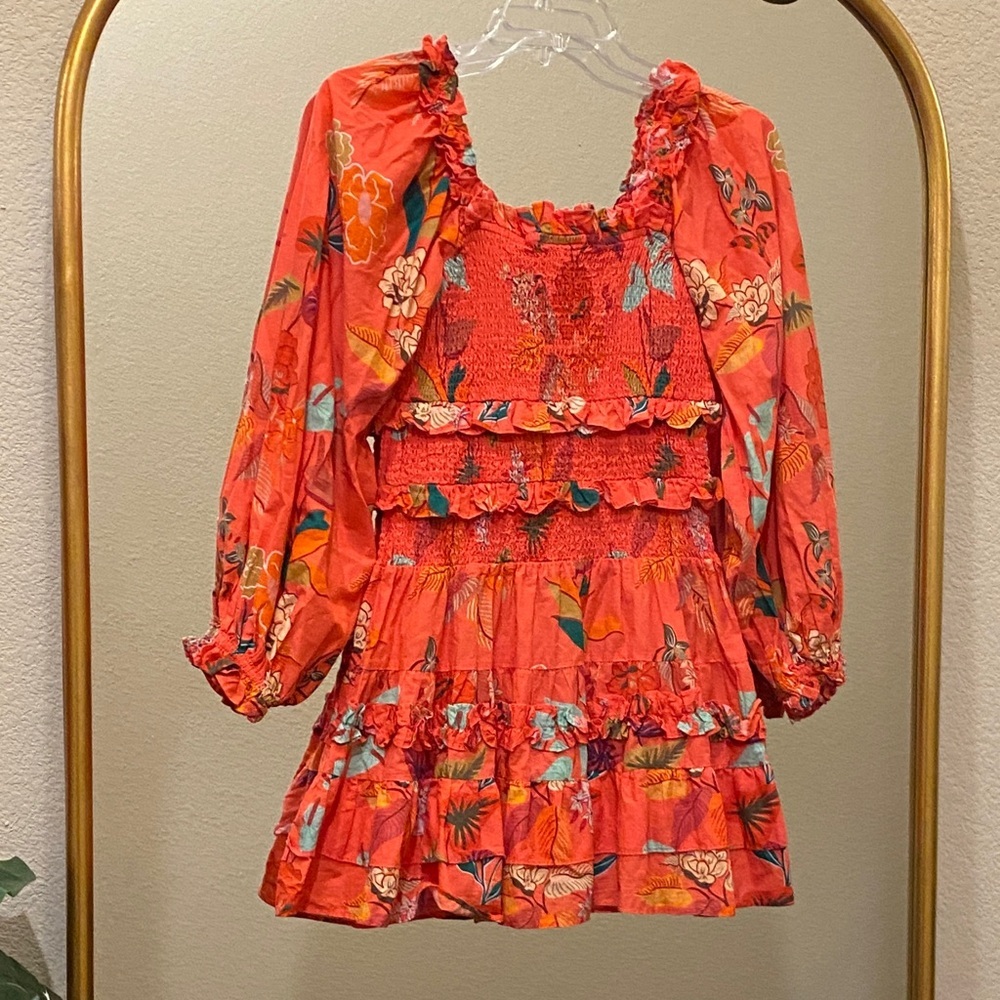 Farm Rio for Anthropologie Smocked Ruffle Floral Mini Dress Size S - Picture 8 of 13